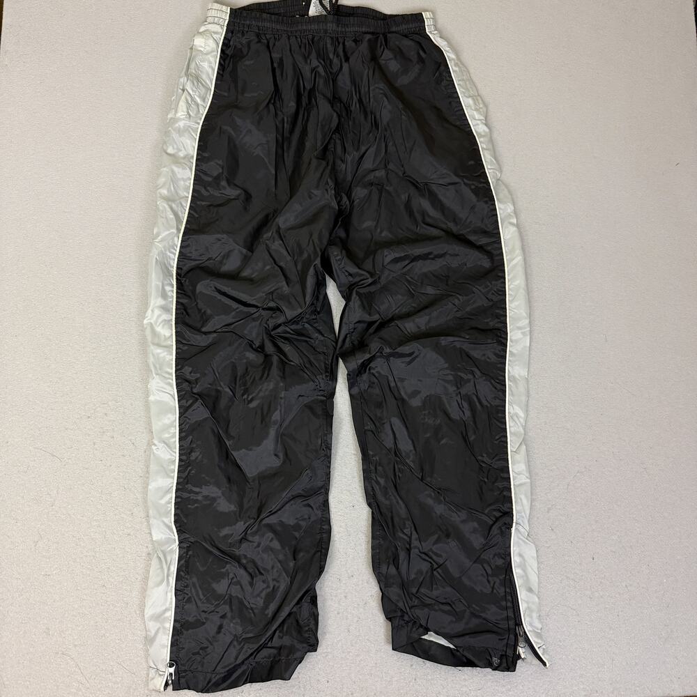 Men's Nylon Windbreaker Track Pants Black White Side Stripe Zip Leg Size L
